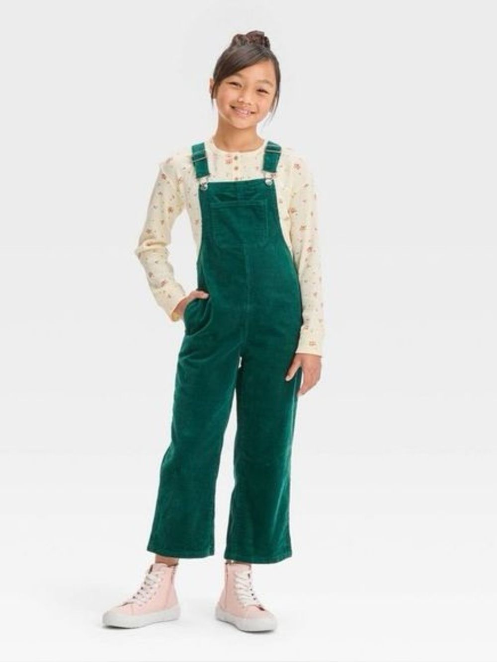 Cat & Jack Green Corduroy Overalls Girls Small 6-7